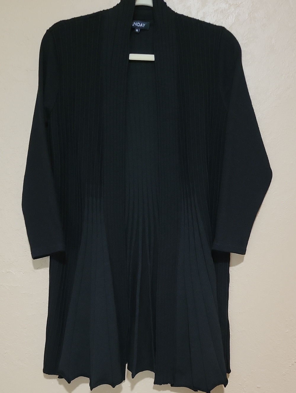 Sunday Black Pleated Open-Front Long Blazer